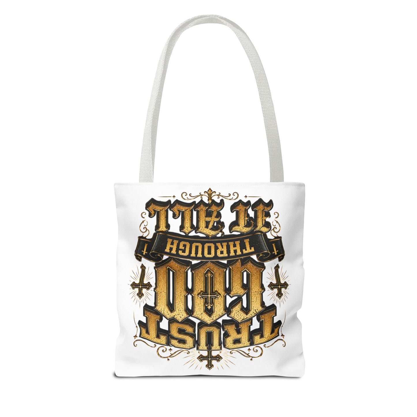 Religious Tote Bag — “Trust God Through It All” Inspirational Scripture Tote