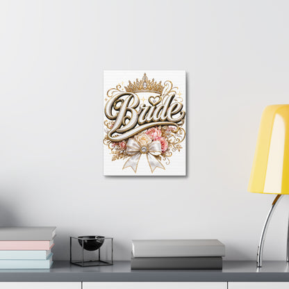 Bride Stretched Canvas – Gold Crown Floral Wedding Wall Art