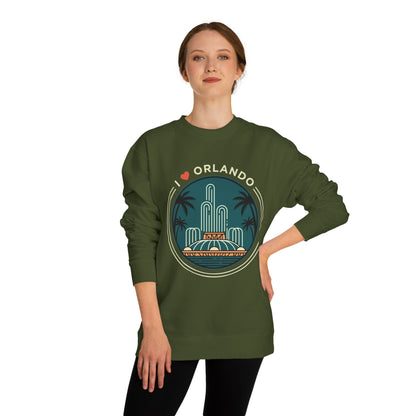 Orlando Fountain Crewneck Sweatshirt — Retro Palm Tree Cityscape