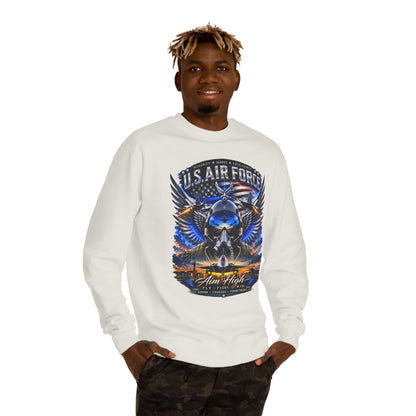 U.S. Air Force Crewneck Sweatshirt — "Aim High" Fighter Jet Graphic