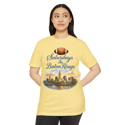 Saturdays in Baton Rouge Football T‑Shirt — City Skyline Game Day Tee