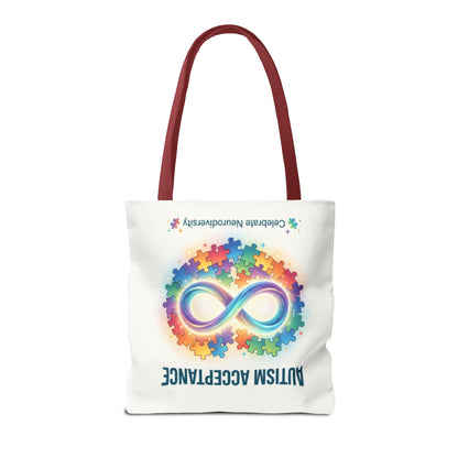 Autism Acceptance Tote Bag — Rainbow Neurodiversity Infinity Puzzle Design