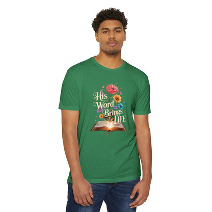 Christian T-Shirt — "His Word Brings Life" Floral Bible Tee