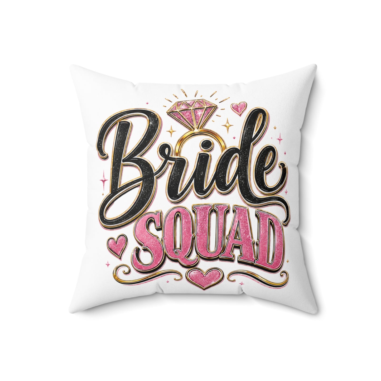 Bride Squad Decorative Pillow — Bachelorette Party Accent Cushion with Pink Diamond Design