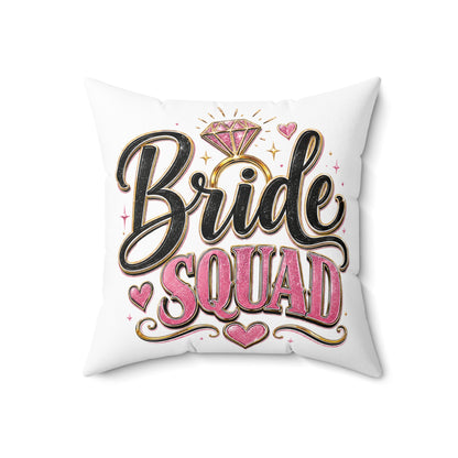 Bride Squad Decorative Pillow — Bachelorette Party Accent Cushion with Pink Diamond Design