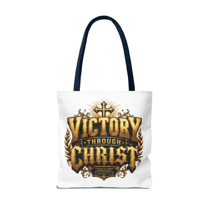 Victory Through Christ Tote Bag — Inspirational Christian Canvas Tote