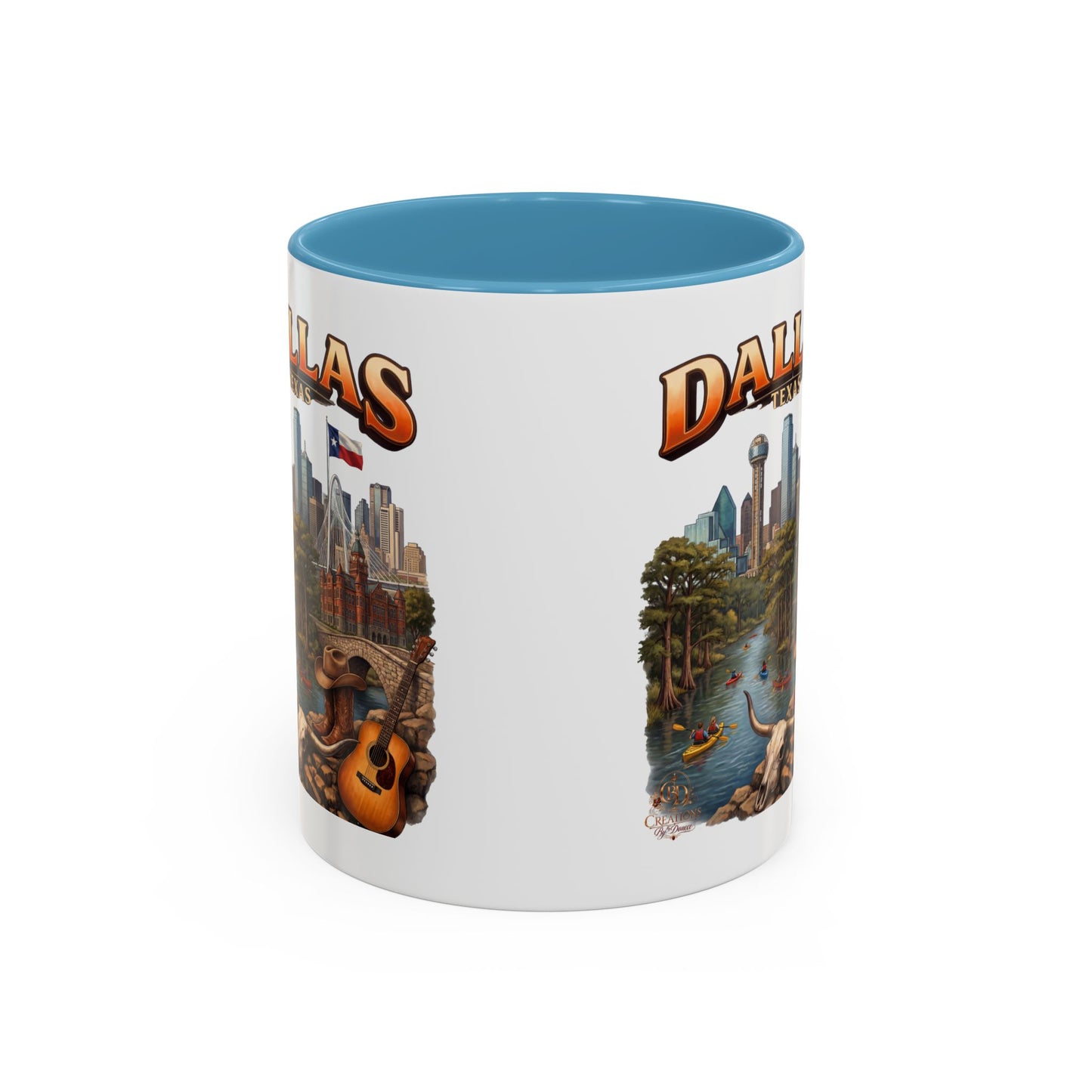 Dallas Skyline Accent Coffee Mug — Texas Souvenir Mug with Guitar & Cityscape