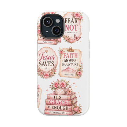 Christian Phone Case - "Fear Not, Faith Moves Mountains, Jesus Saves" Floral Magnetic Impact-Resistant Case