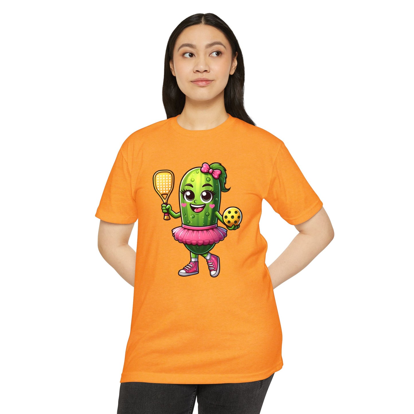 Pickle Paddleball T-Shirt — Cute Pickle Character in Tutu with Paddle & Ball