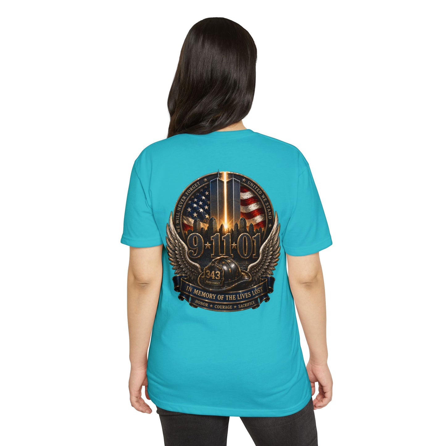 9/11 Memorial T-Shirt — In Memory of the Lives Lost Patriotic Firefighter Tribute