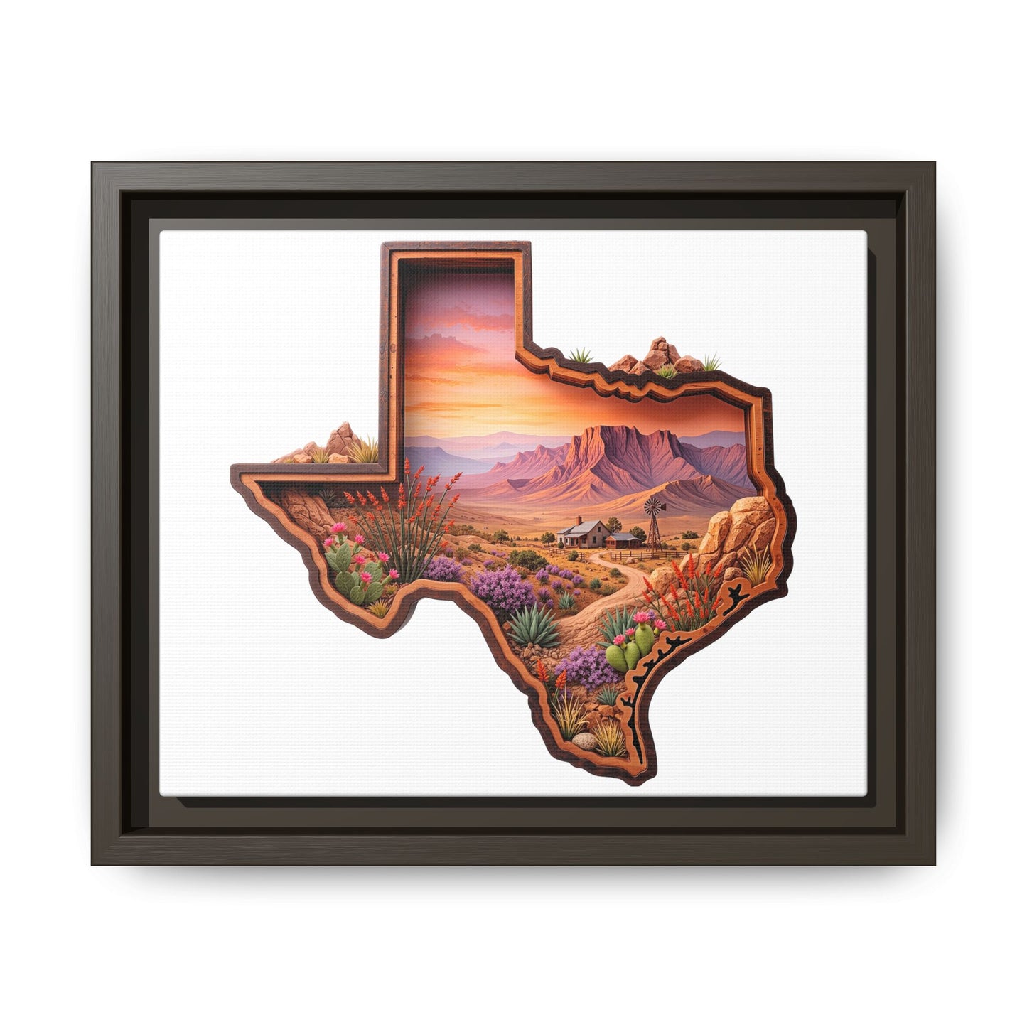 Framed Texas Landscape Matte Canvas — Desert Sunset State Art Print