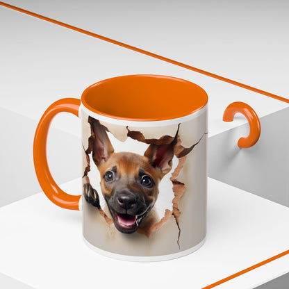 Dog Peeking Through Paper Accent Coffee Mug (11/15oz)