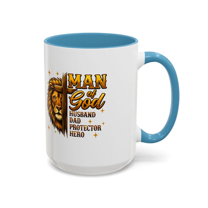 Man of God Lion Coffee Mug — 'Man of God' Religious Gift for Husband, Dad, Protector