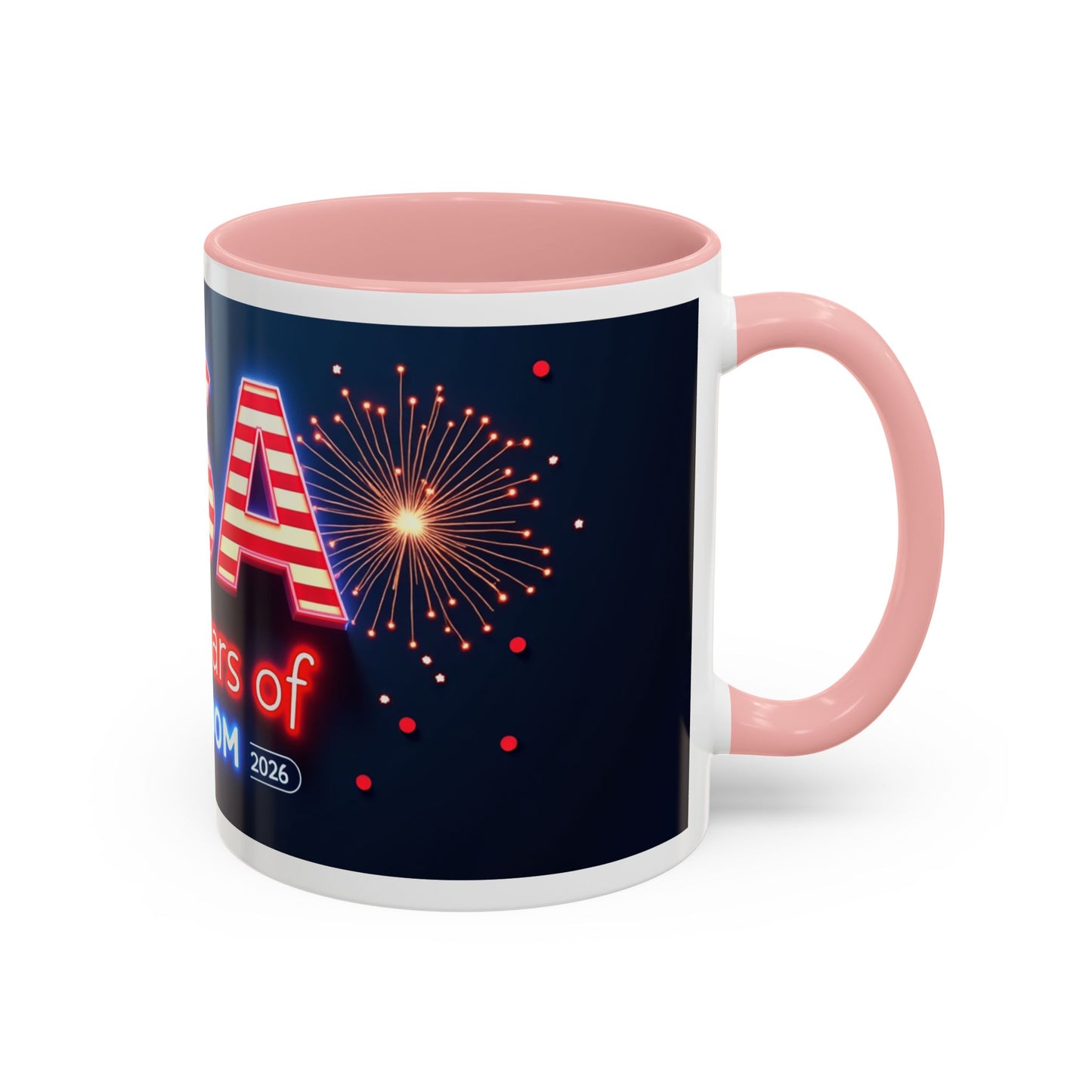USA 250 Years of Freedom Accent Coffee Mug — Patriotic 1776–2026 Fireworks Design (11/15oz)