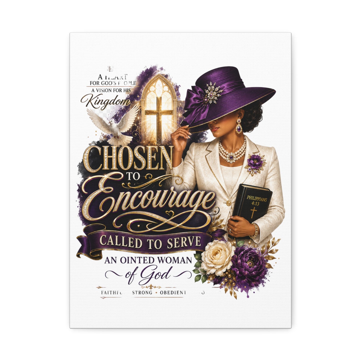 Chosen to Encourage Stretched Canvas – Inspirational Christian Wall Art (Called to Serve, ‘Anointed Woman’)