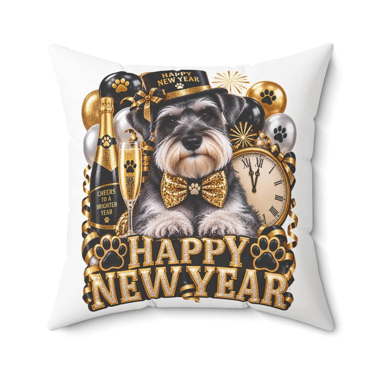 Happy New Year Schnauzer Pillow