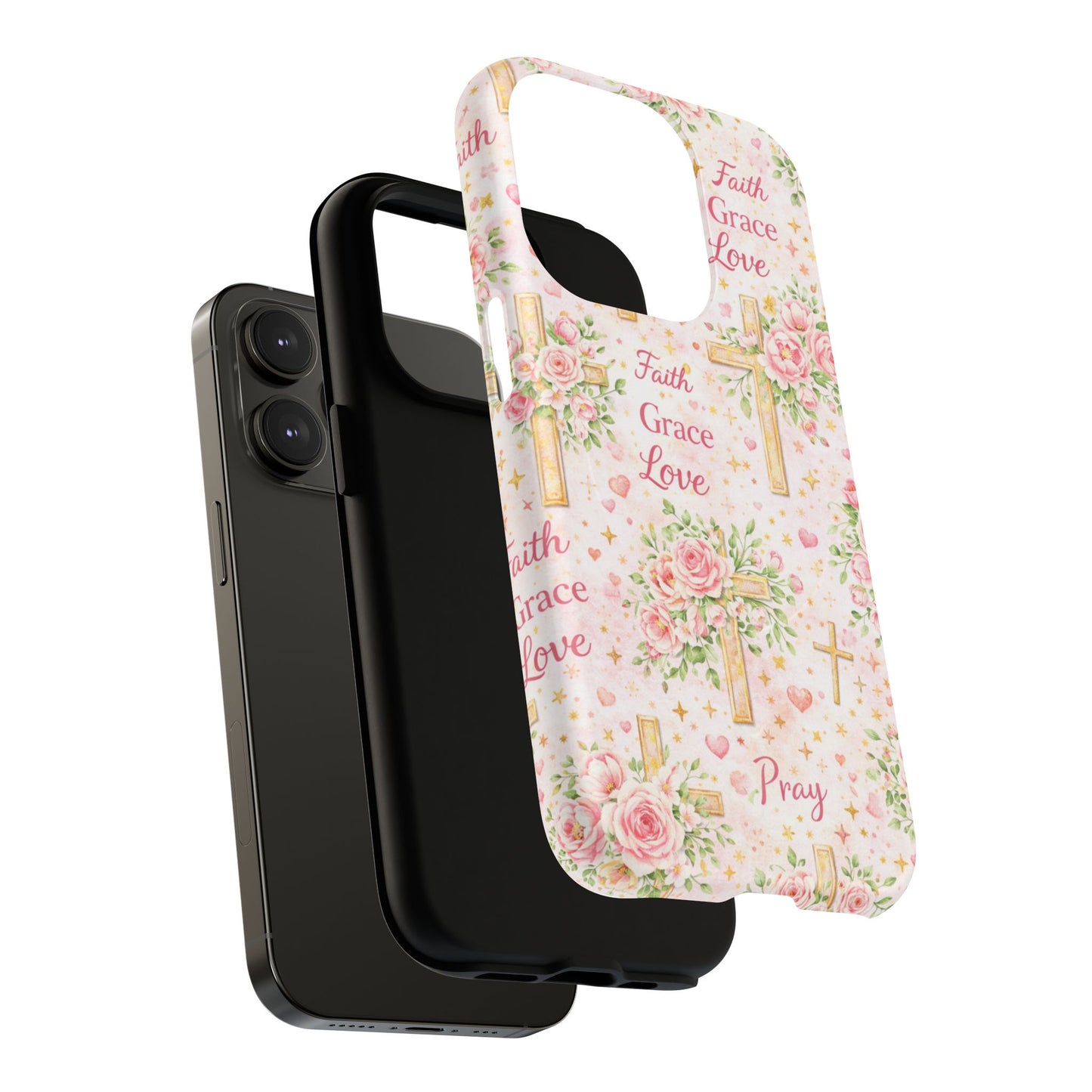 Faith Grace Love Tough Magnetic Phone Case — Floral Cross Protective Cover