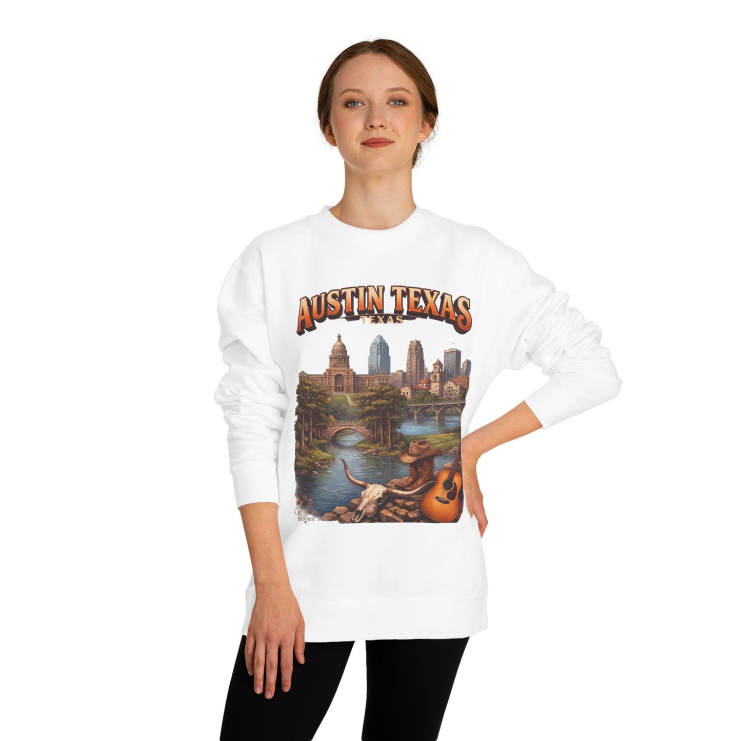 Austin Texas Sweatshirt — Vintage Cityscape & Guitar Crewneck