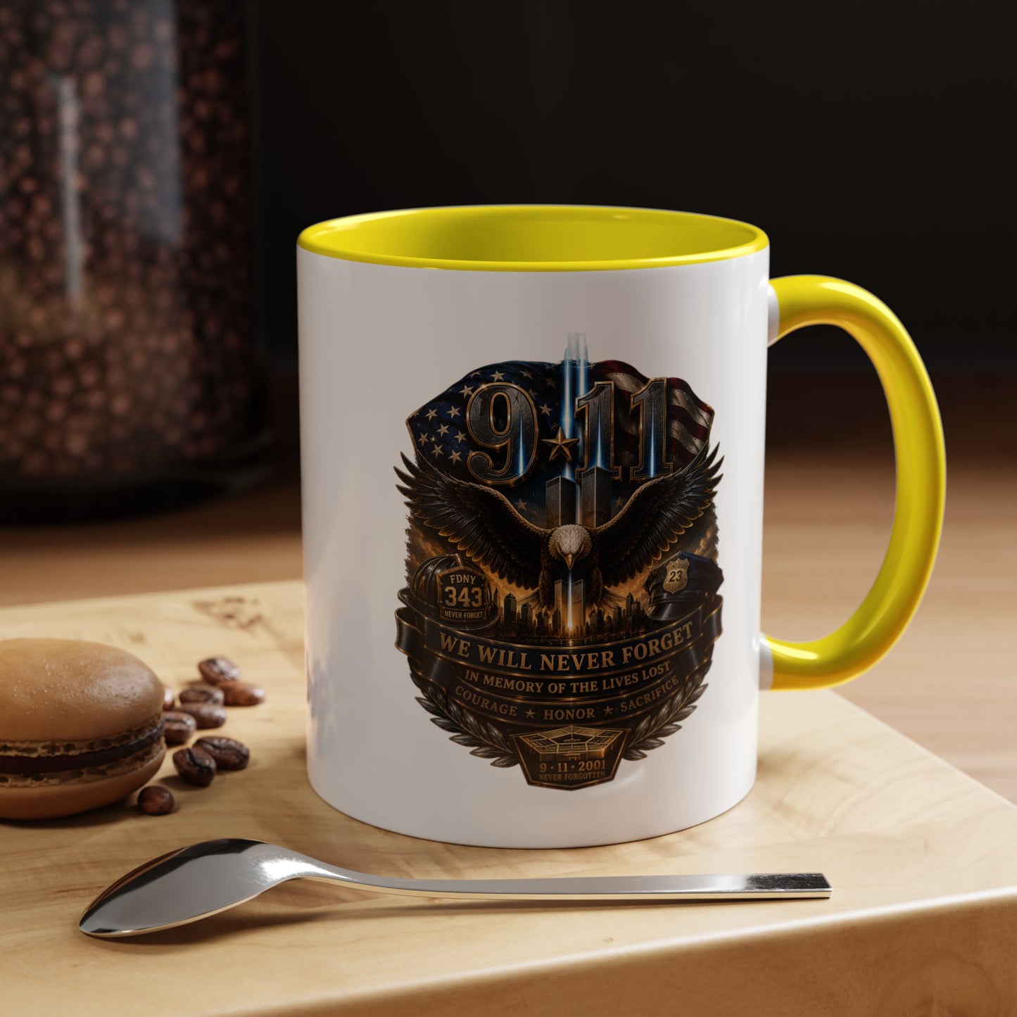 9/11 Tribute Coffee Mug — Never Forget Memorial Eagle Design (11/15oz)
