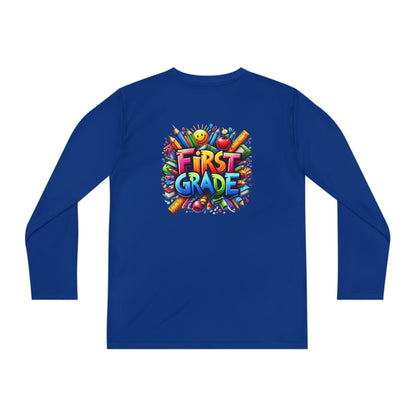 First Grade Youth Long Sleeve Tee — Colorful Back-to-School Shirt