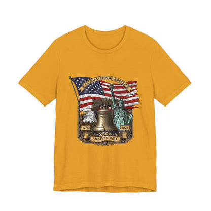 Liberty 250th Anniversary T-Shirt — American Flag, Liberty Bell & Statue of Liberty Tee