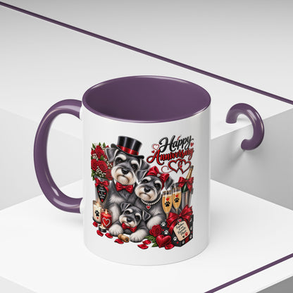 Happy Anniversary Dog Coffee Mug — Cute Pups, Champagne & Roses Accent Mug