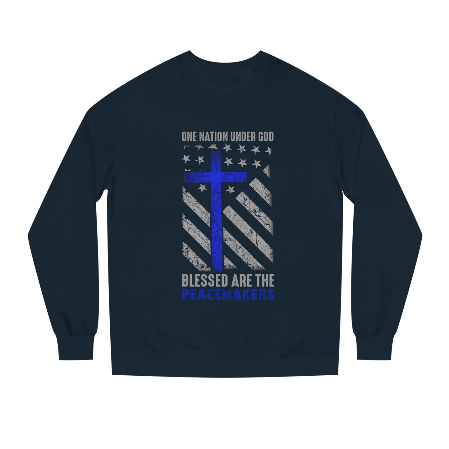 Blessed Are The Peacemakers Crewneck Sweatshirt — One Nation Under God Christian Flag Design