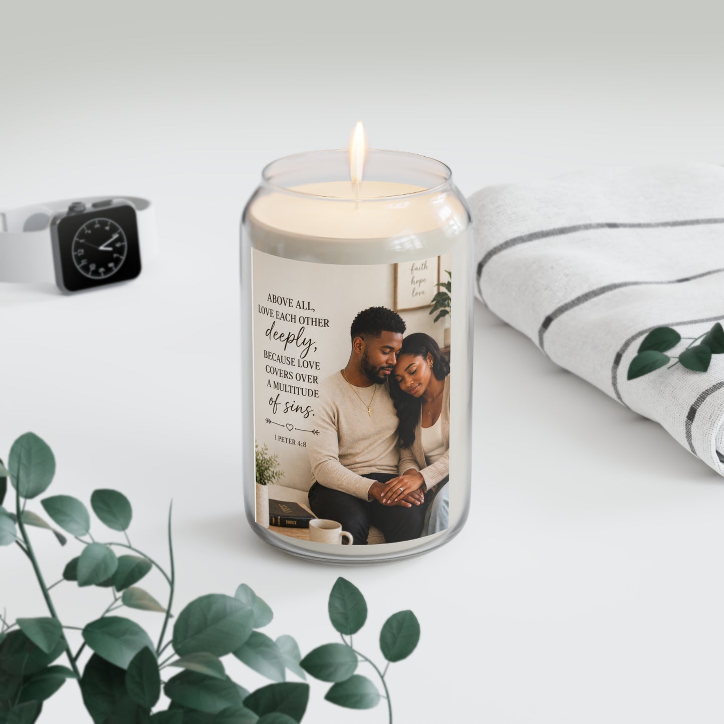 Scented Soy Candle — "Above All, Love Each Other Deeply" Inspirational Verse (13.75 oz)