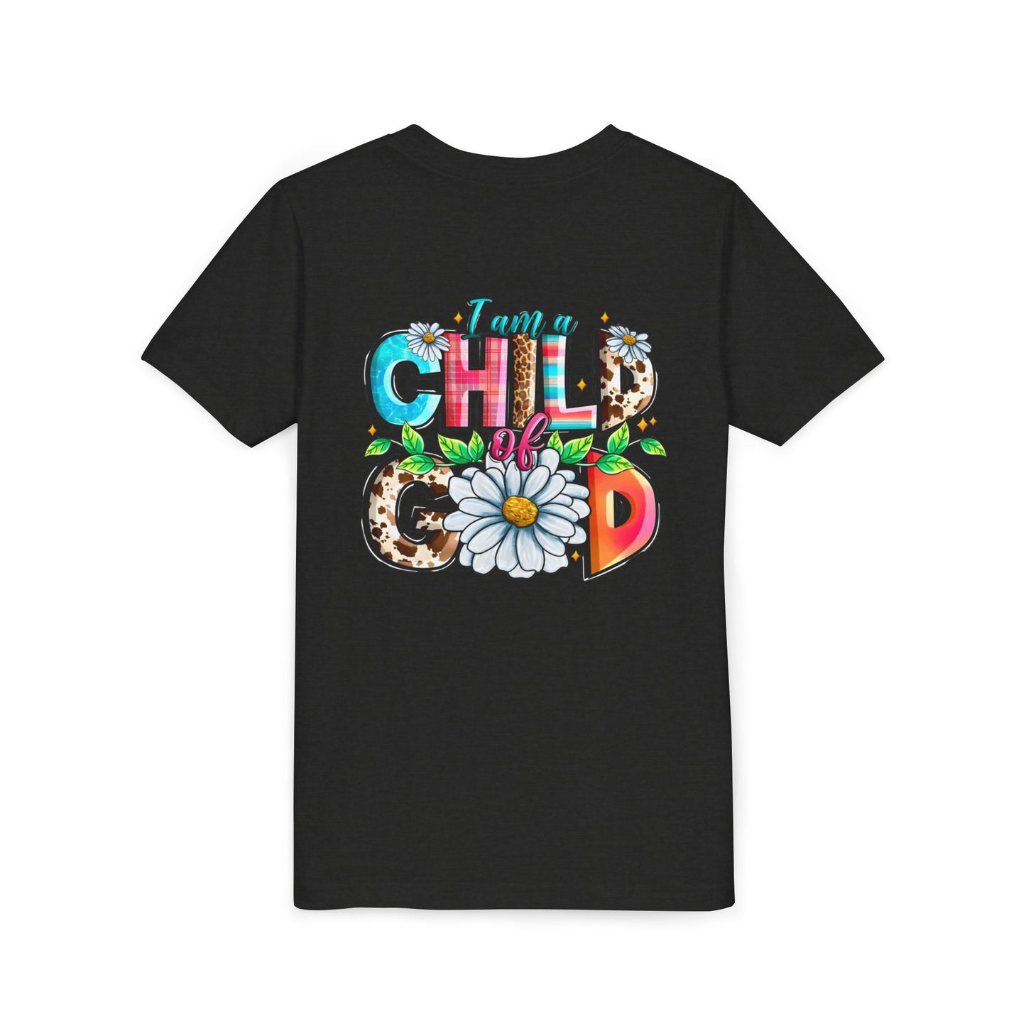 Youth Tee — "I Am a Child of God" Floral Christian Graphic