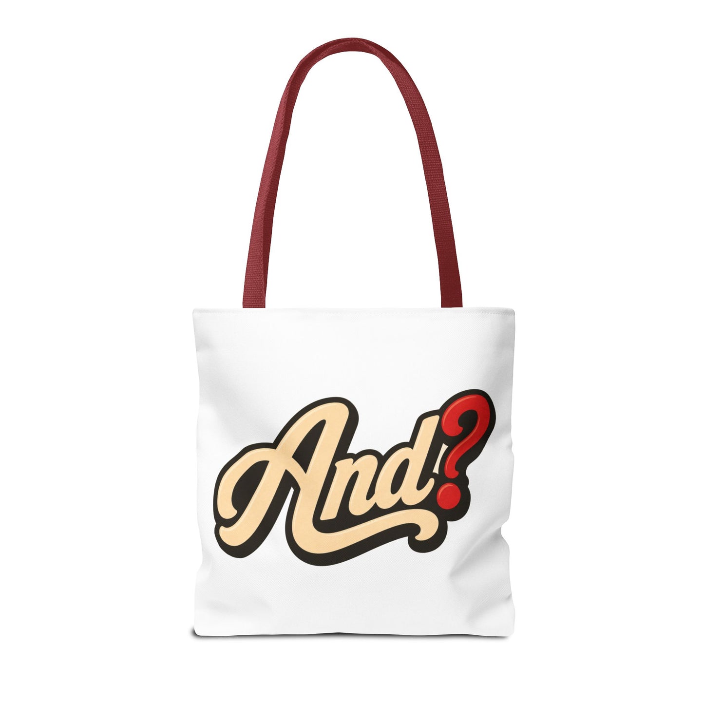 And? Graphic Tote Bag — Retro Script Question Mark Design