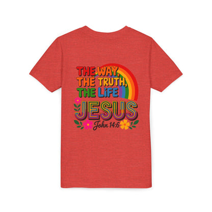 Youth Tee — "The Way, The Truth, The Life" Jesus John 14:6 Rainbow Christian Shirt