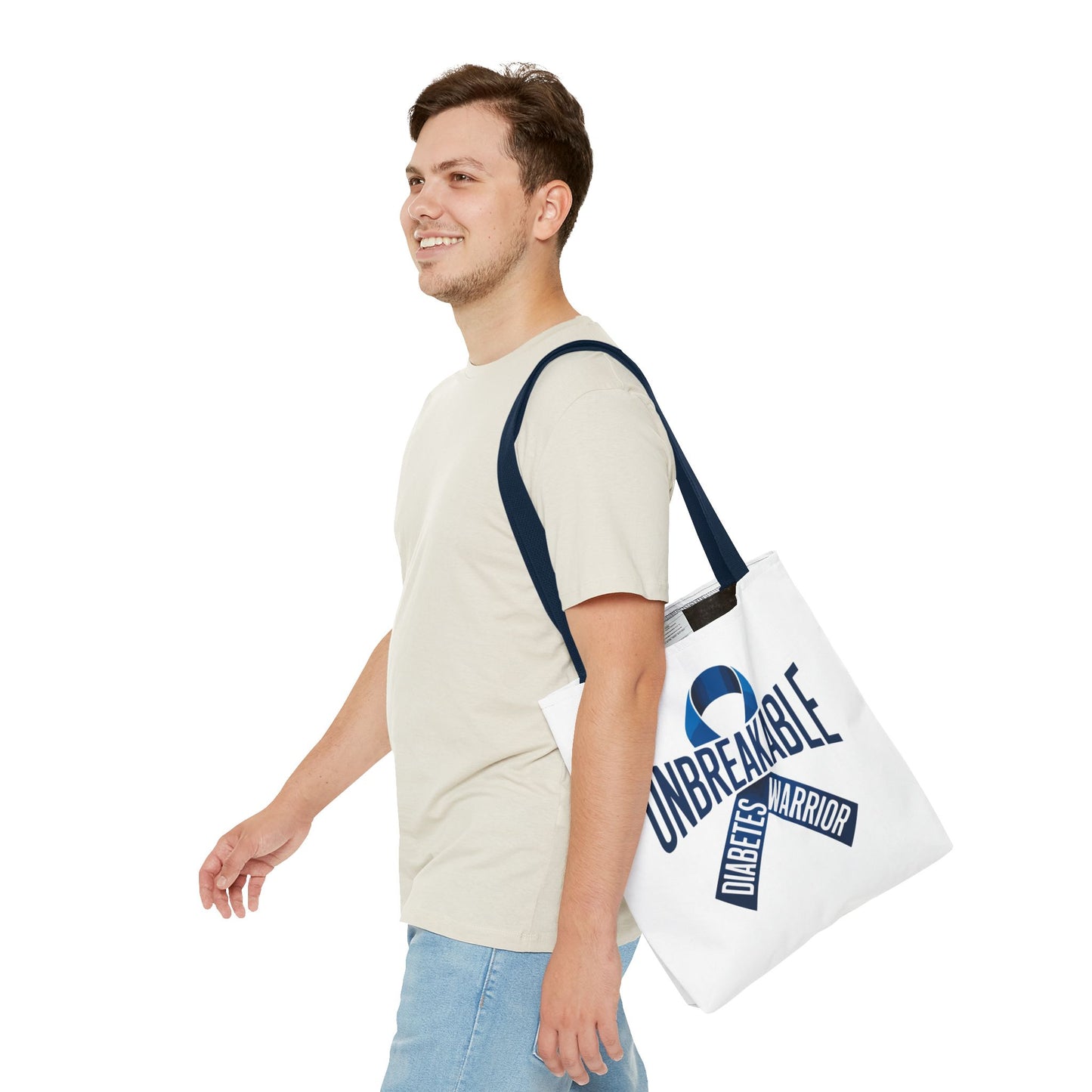 Diabetes Warrior Unbreakable Tote Bag – Blue Awareness Ribbon All-Over Print