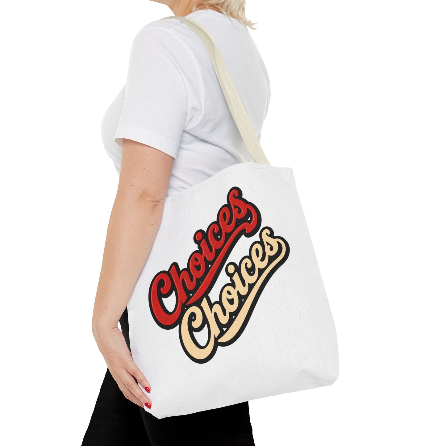 Choices Retro Script Tote Bag — Vintage Two-Tone Typography Canvas Tote
