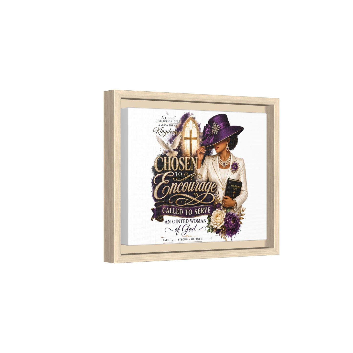Chosen to Encourage — Framed Faith Canvas Wall Art (Called to Serve, Anointed Woman of God)