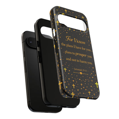 Phone Case — "For I Know" Jeremiah 29:11 Gold Cross Christian Tough Case