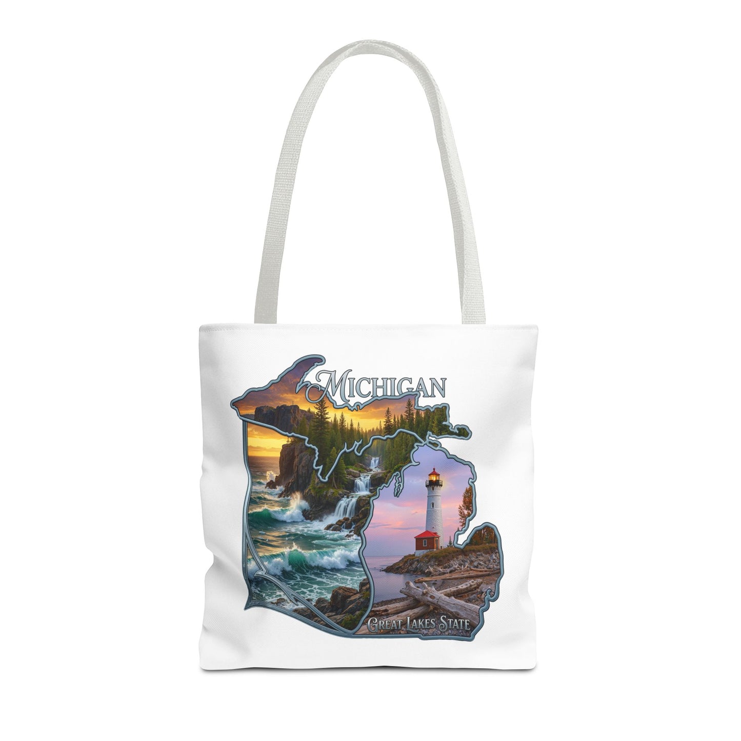 Michigan Lighthouse Tote Bag — Great Lakes Scenic State Travel Tote