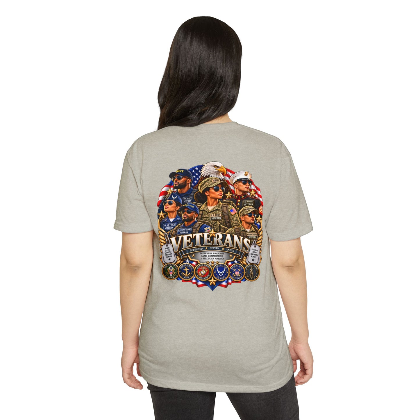 Veterans Tribute T-Shirt – Patriotic Eagle & Service Emblems