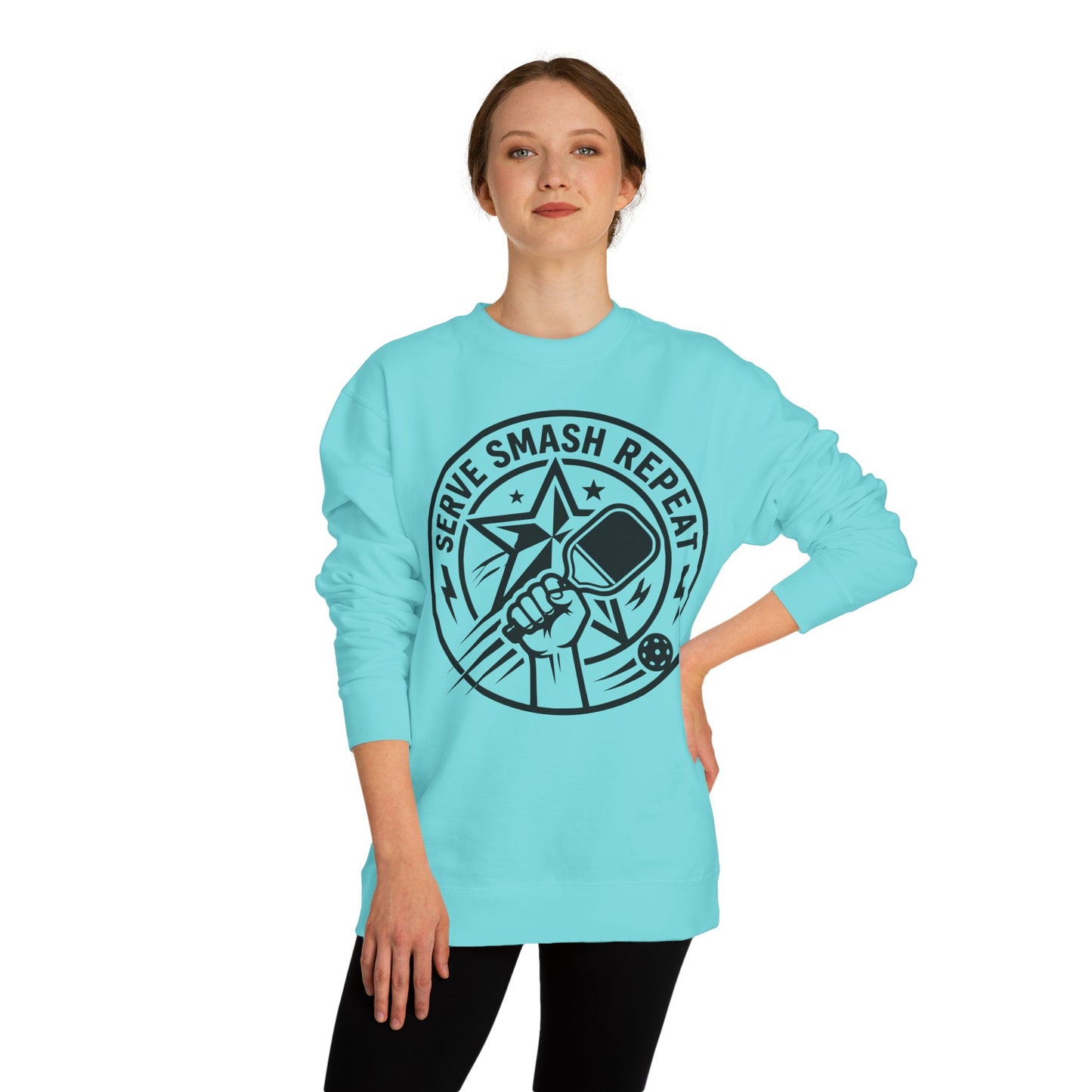Serve Smash Repeat Crewneck Sweatshirt — Pickleball Player Graphic