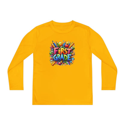 First Grade Youth Long Sleeve Tee — Colorful Back-to-School Shirt