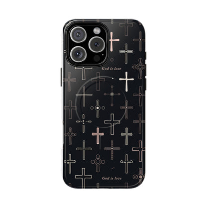 Magnetic Phone Case — Black Cross Pattern with "God is love"
