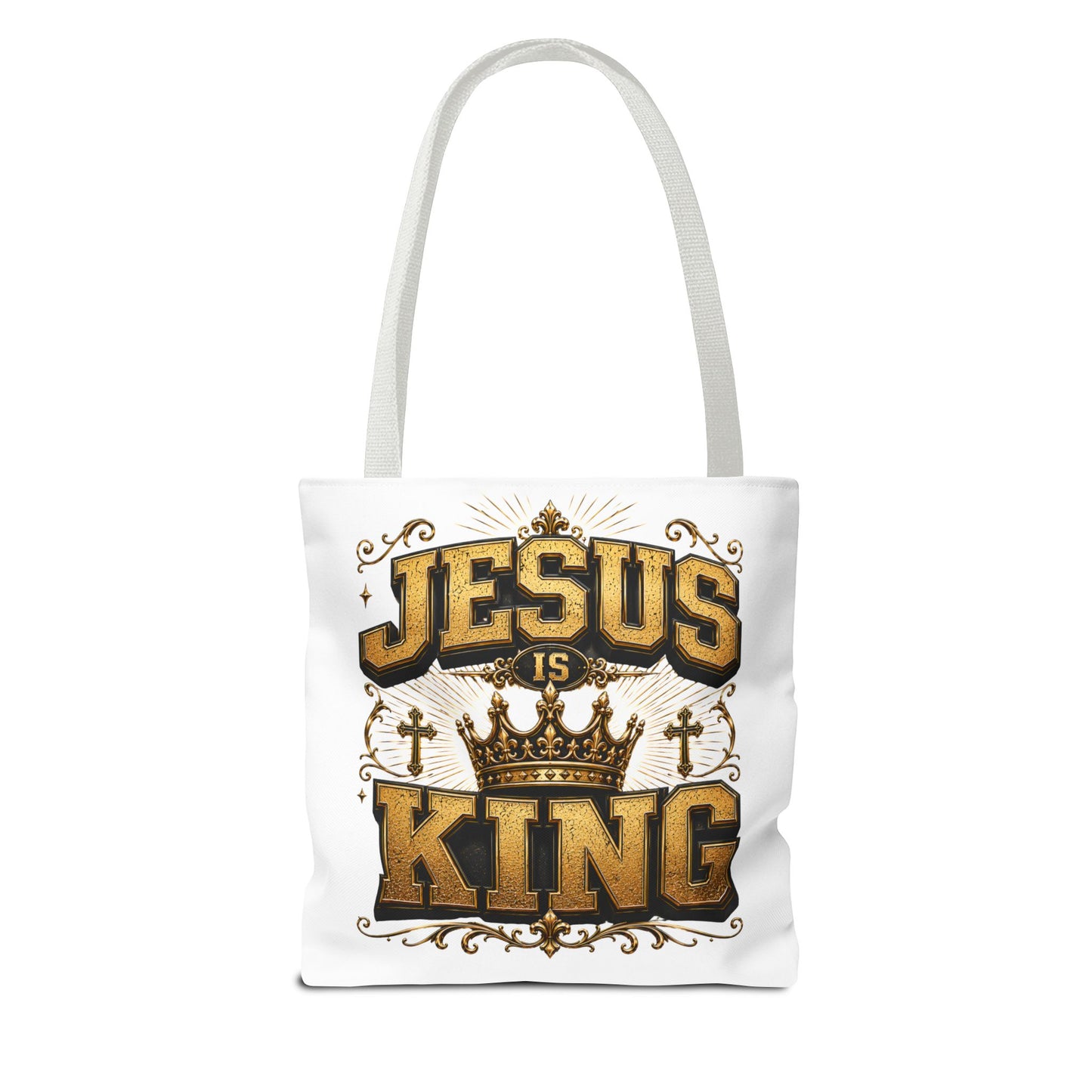 Jesus Is King Tote Bag - Christian Faith Crown Design