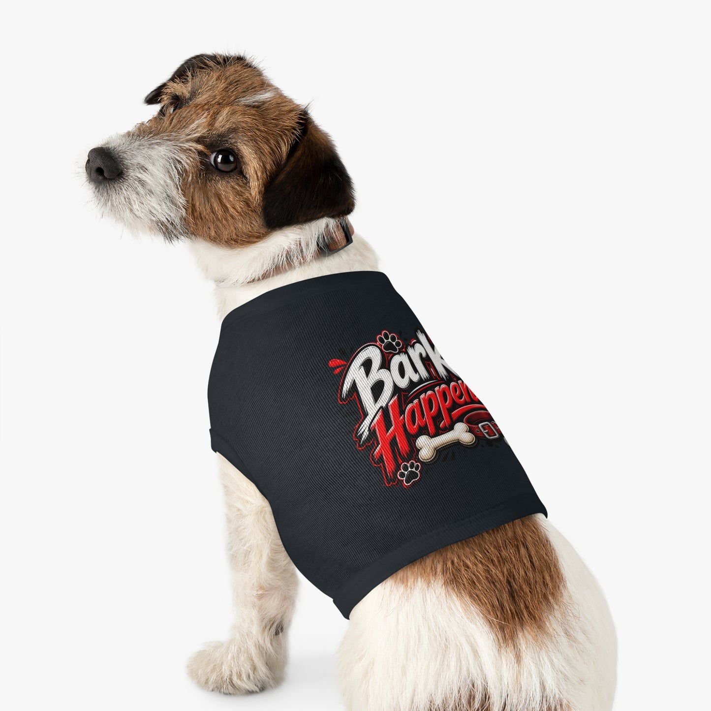 Bark Happens Pet Tank Top – Funny Dog Shirt with Bone & Paw Graphic