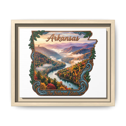 Arkansas Scenic State Map Canvas — "The Natural State" Framed Wall Art