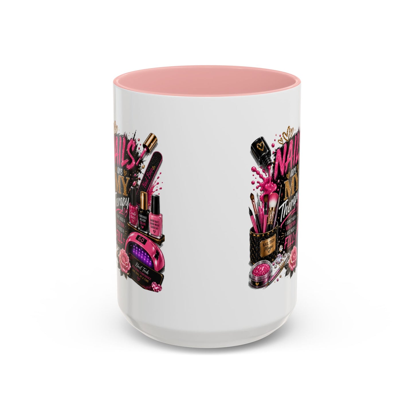 Coffee Mug — "Nails Are My Therapy" Pink Nail Tech Gift