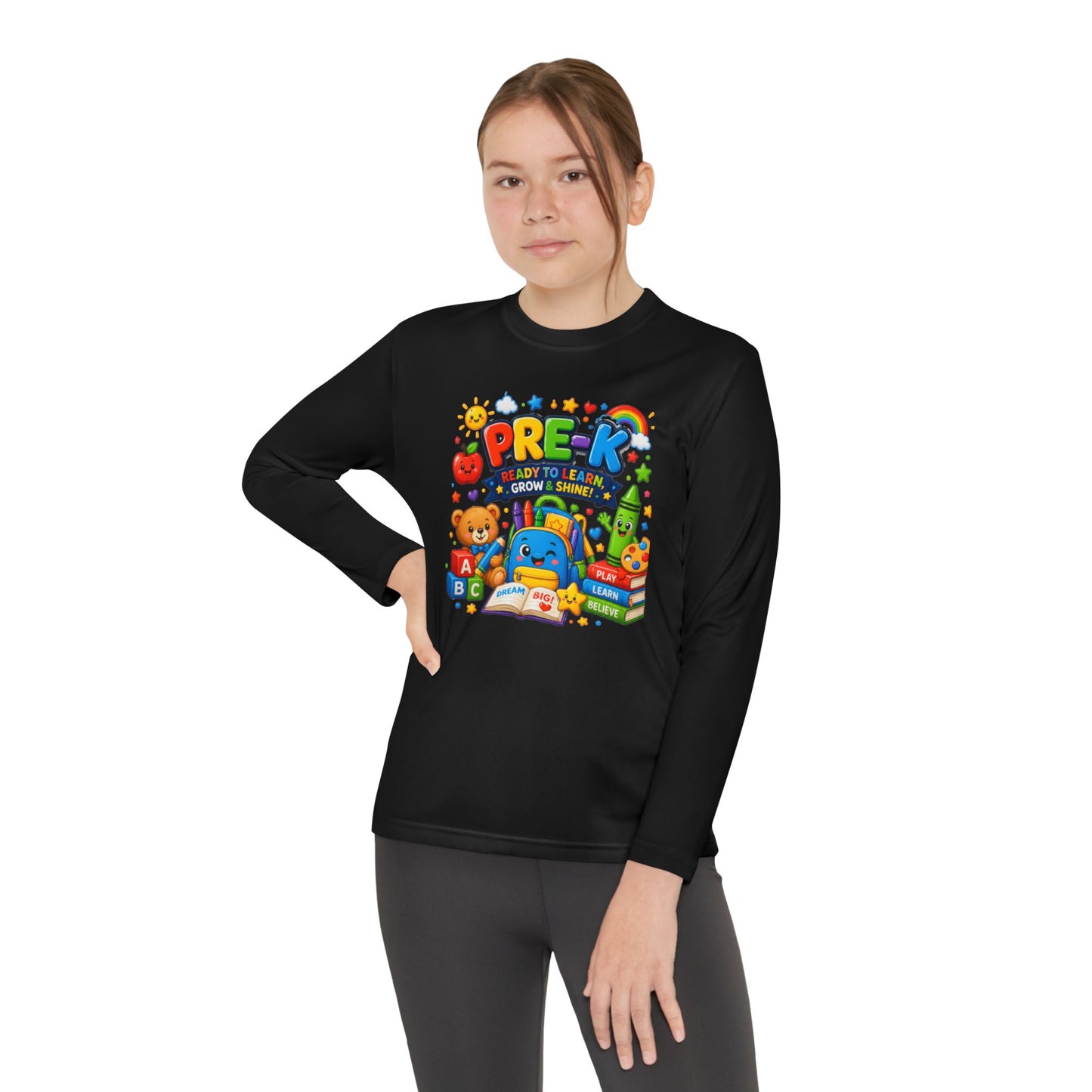 PRE-K Kids Long Sleeve Tee — Back-to-School Preschool Shirt ("Ready to Learn, Grow & Shine")