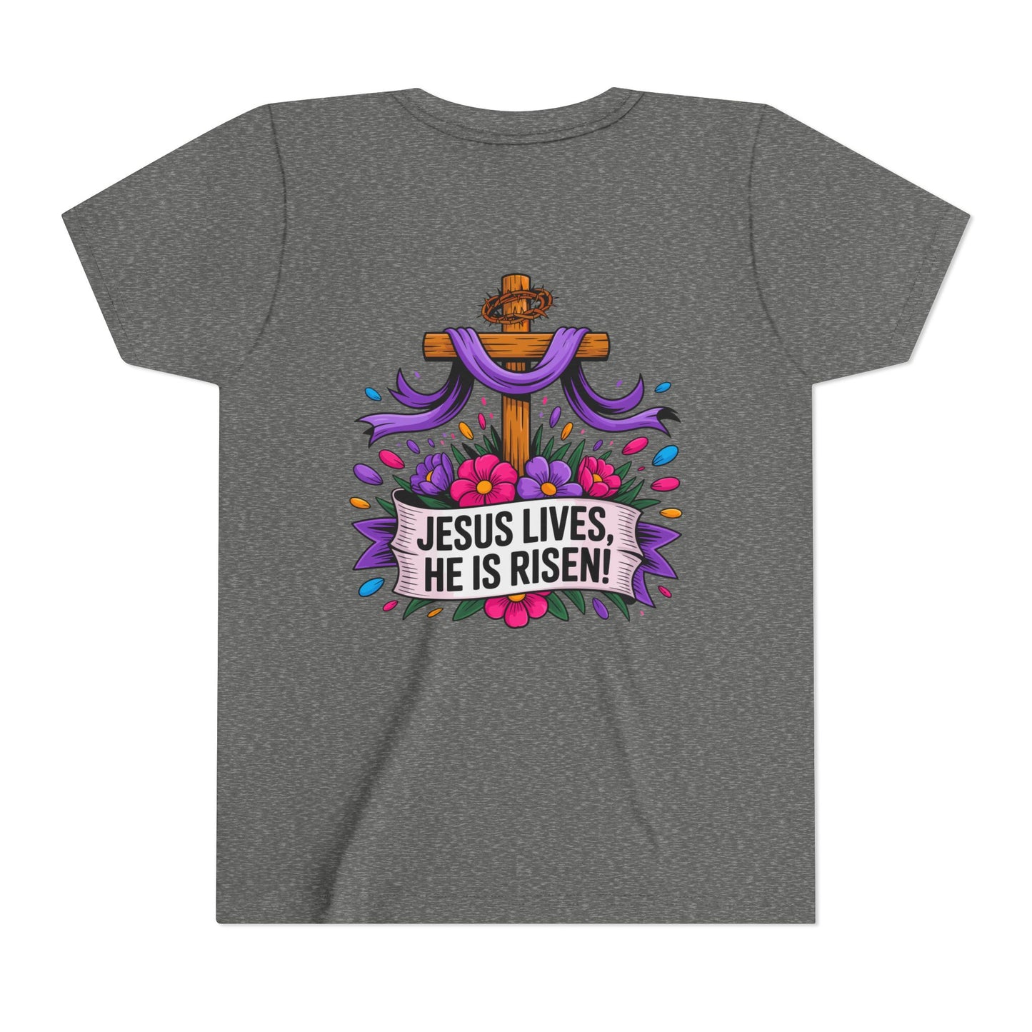 Youth Tee — "Jesus Lives, He Is Risen!" Easter Christian Tee