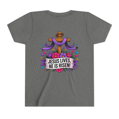 Youth Tee — "Jesus Lives, He Is Risen!" Easter Christian Tee