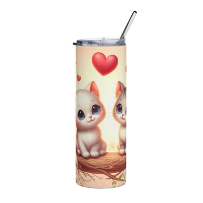 Cute Kitten Hearts 20oz Stainless Steel Tumbler — Floral Cat Travel Cup