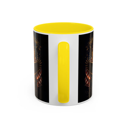Patriotic Faith & Freedom Accent Coffee Mug — Eagle, Cross & American Flag (1776–2026)