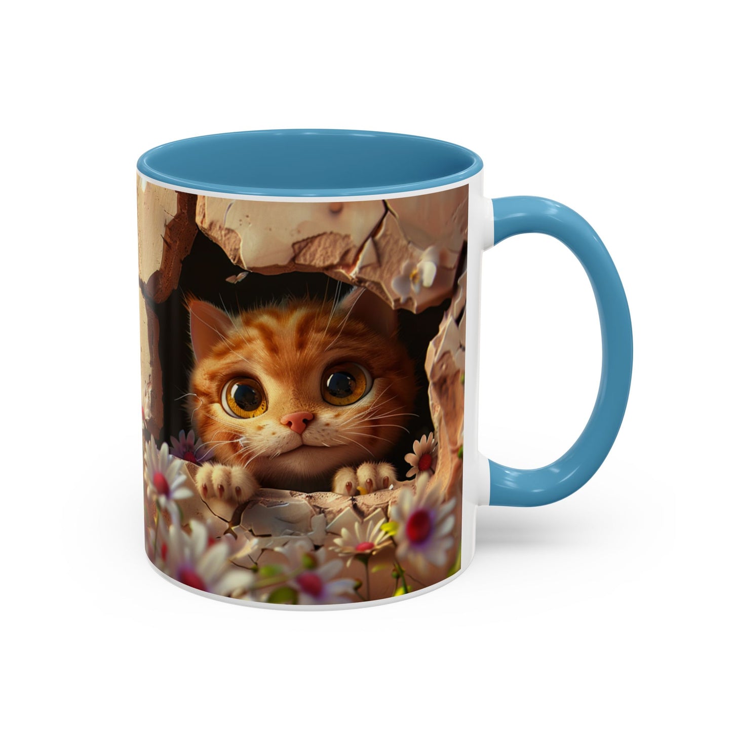 Cute Peekaboo Kitten Accent Coffee Mug — 11/15oz Floral Cat Gift